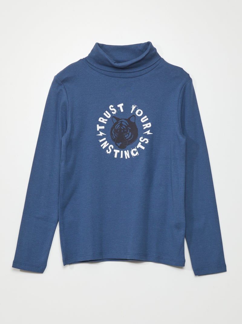 Camiseta de cuello vuelto estampada AZUL - Kiabi