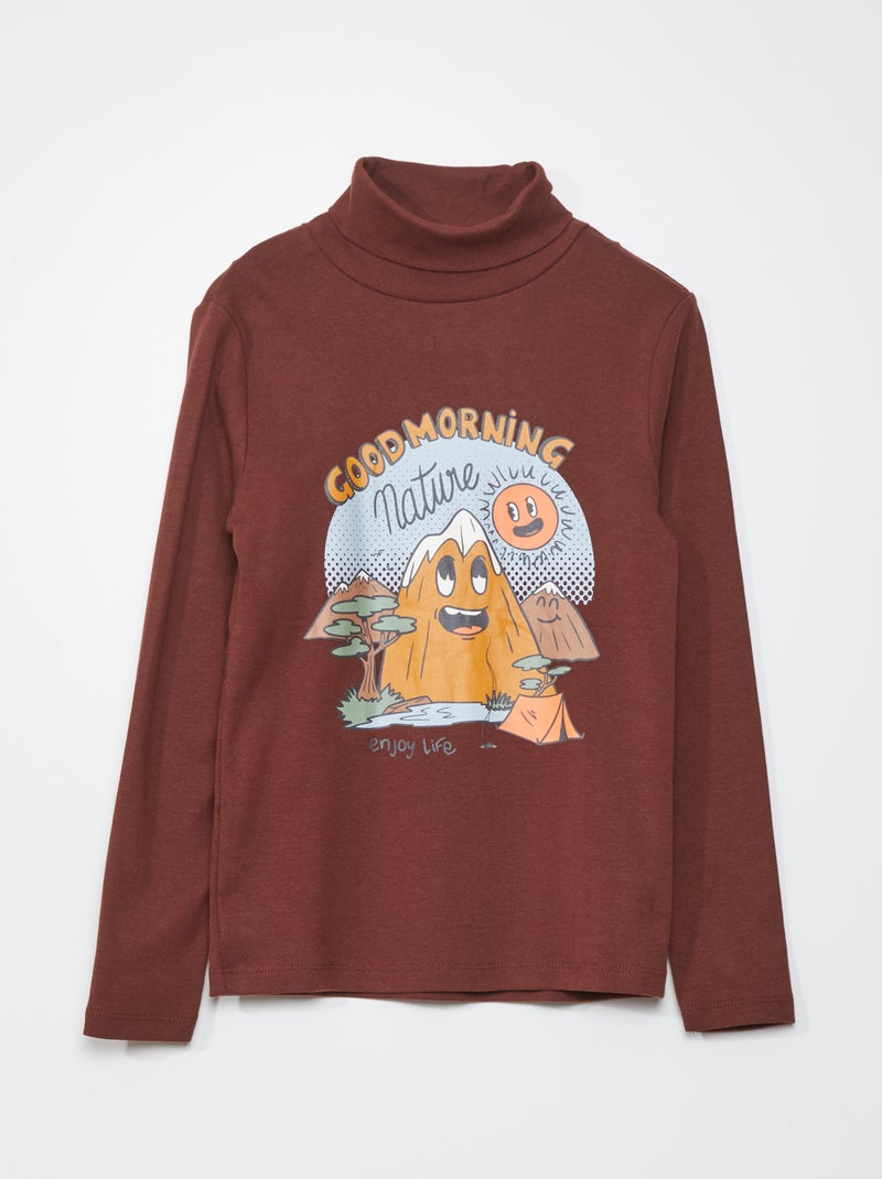 Camiseta de cuello vuelto estampada MARRON - Kiabi
