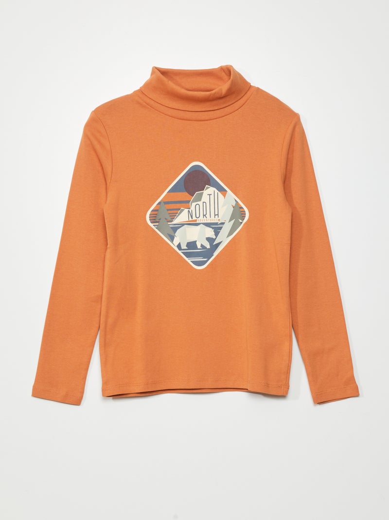 Camiseta de cuello vuelto estampada NARANJA - Kiabi