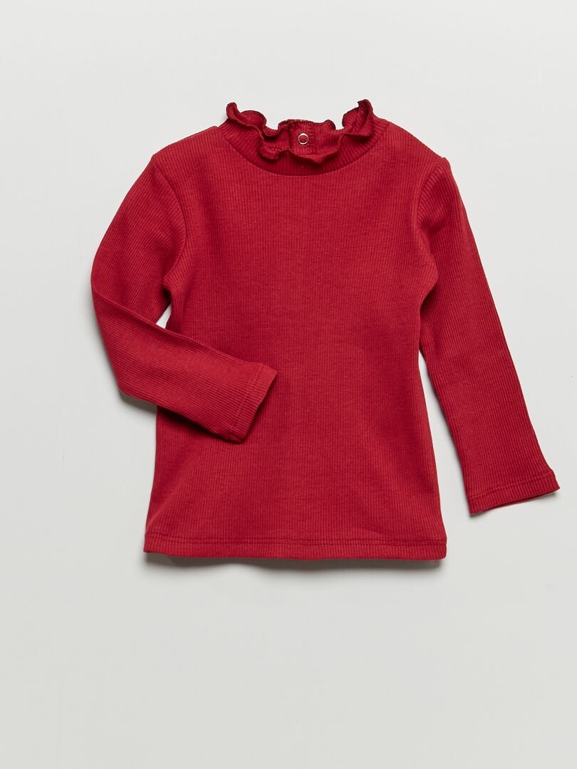 Camiseta de cuello vuelto rojo burdeos - Kiabi
