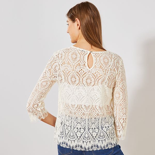 Camiseta de encaje Mujer talla 34 a 48 blanco nieve Camiseta de encaje Mujer talla 34 a 48 blanco nieve