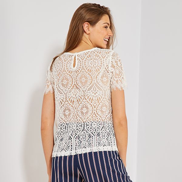 Camiseta de encaje Mujer talla 34 a 48 blanco nieve Camiseta de encaje Mujer talla 34 a 48 blanco nieve