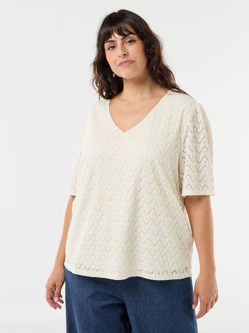 Camiseta de encaje calado Beige - Kiabi
