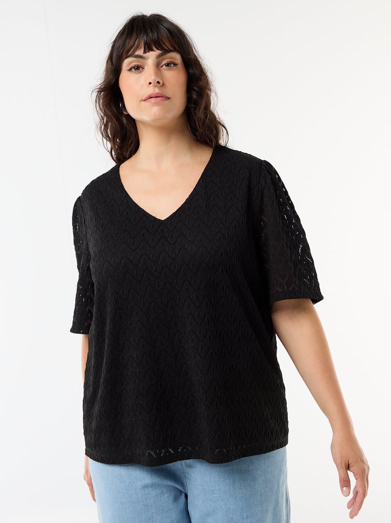 Camiseta de encaje calado Negro - Kiabi