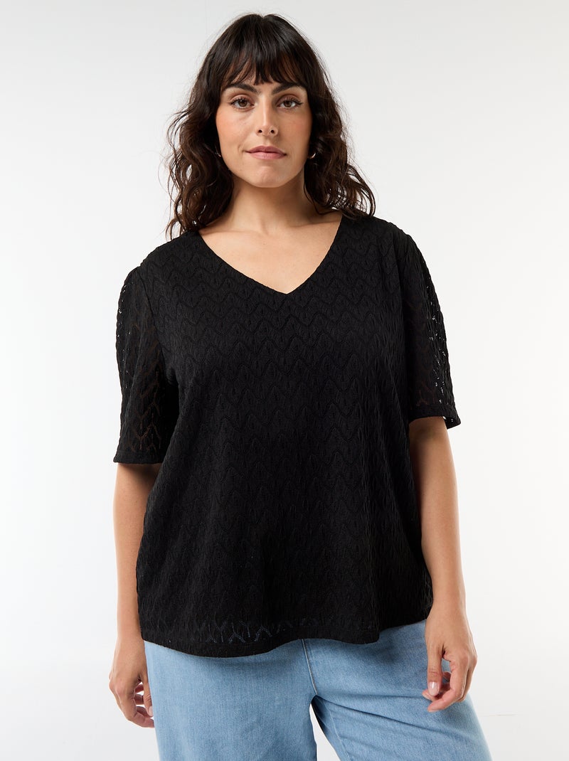 Camiseta de encaje calado Negro - Kiabi
