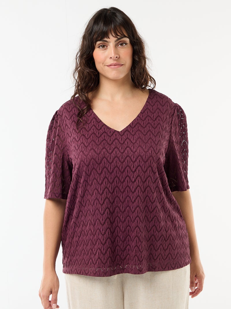Camiseta de encaje calado Rosa - Kiabi