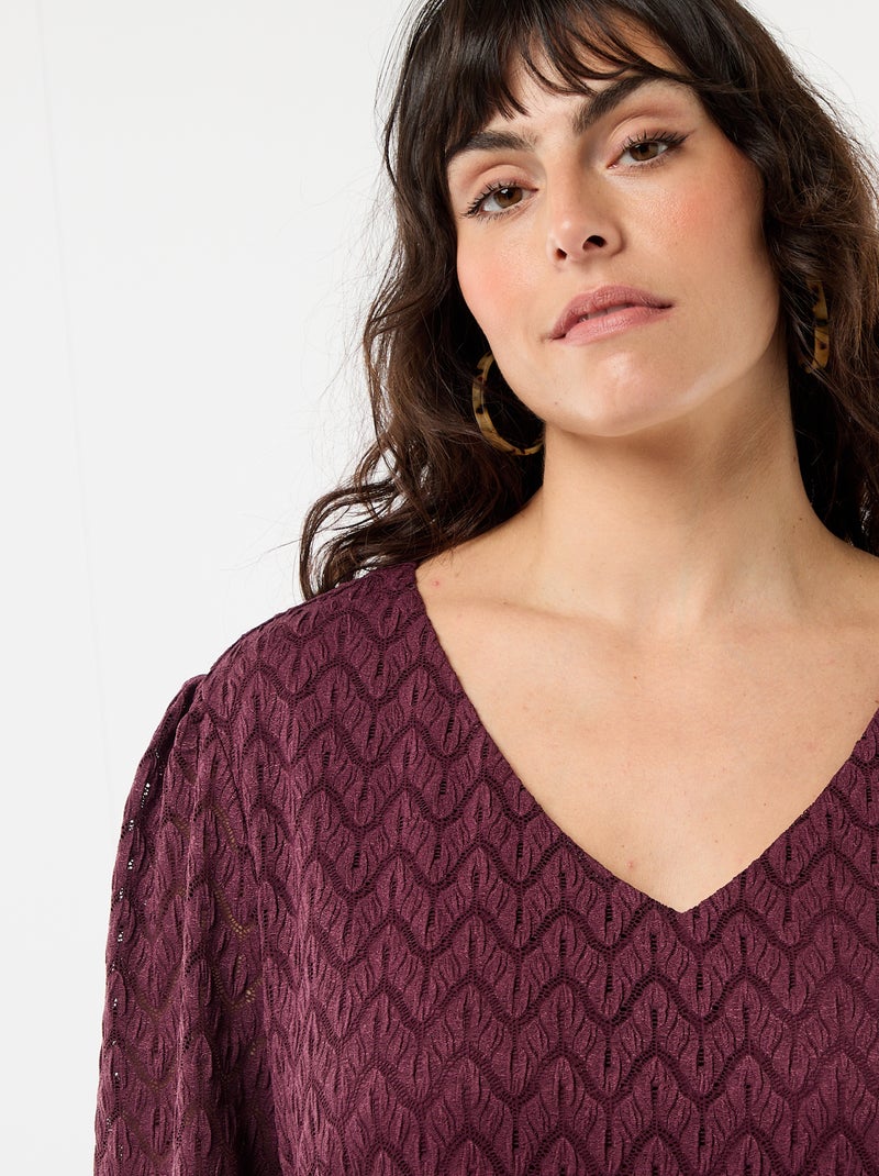Camiseta de encaje calado Rosa - Kiabi