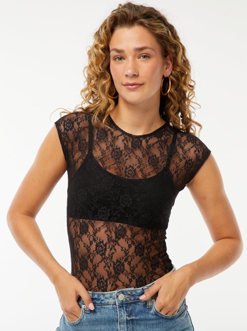Camiseta de encaje con calados - Kiabi