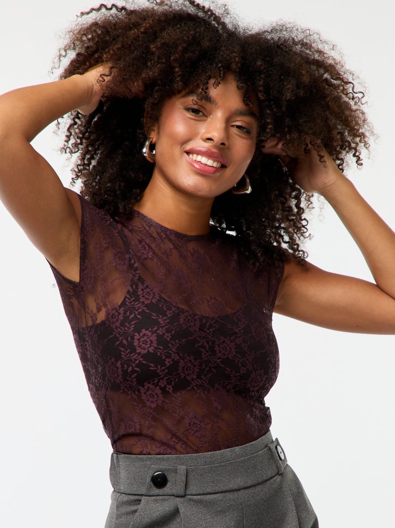 Camiseta de encaje con calados Rojo - Kiabi