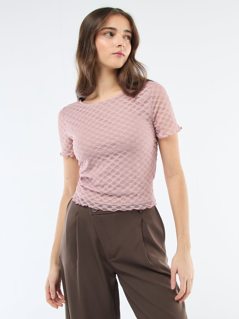 Camiseta de encaje con espalda descubierta Rosa - Kiabi