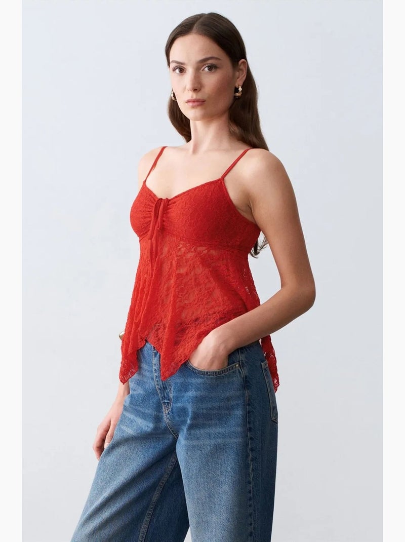 Camiseta de encaje con lazo delantero dilvin Rojo - Kiabi