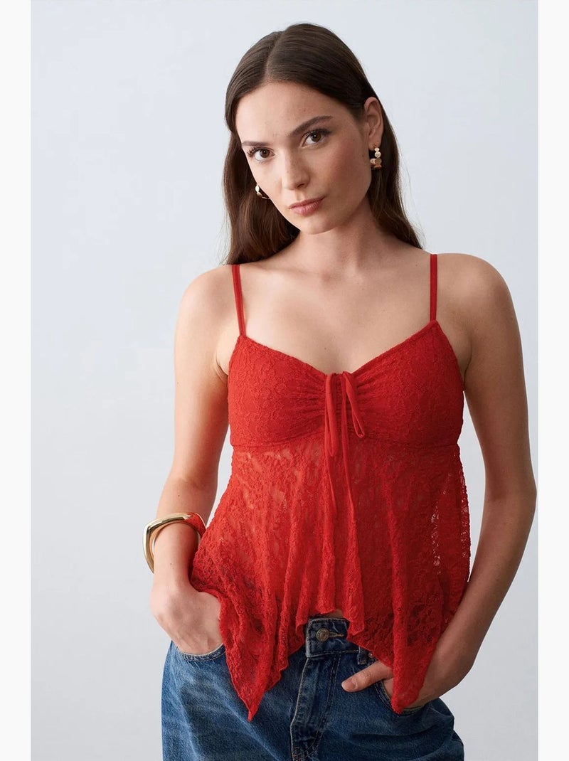Camiseta de encaje con lazo delantero dilvin Rojo - Kiabi