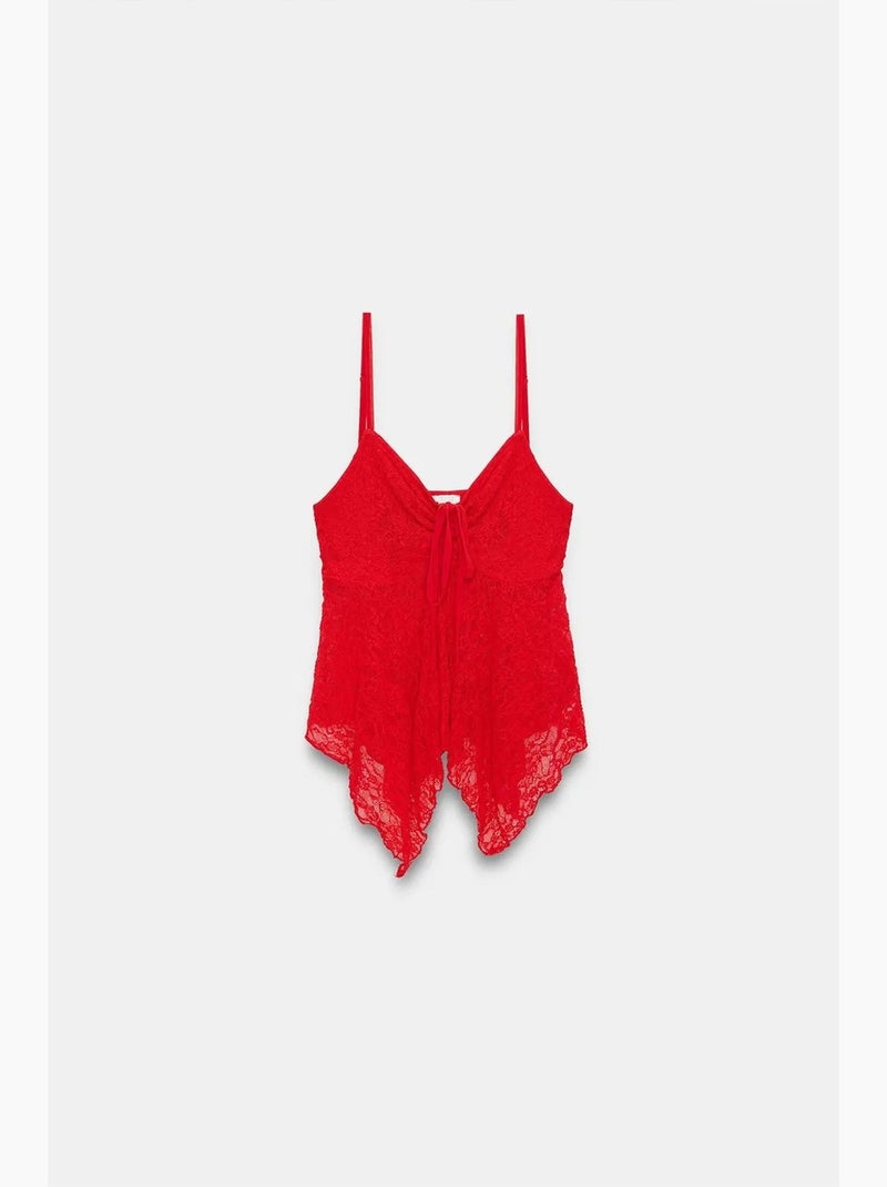Camiseta de encaje con lazo delantero dilvin Rojo - Kiabi