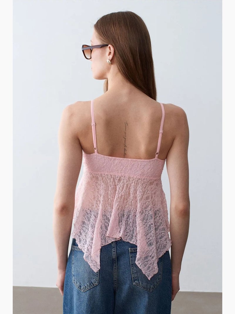 Camiseta de encaje con lazo delantero dilvin Rosa almendra - Kiabi