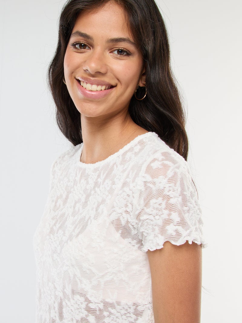 Camiseta de encaje de manga corta Blanco - Kiabi