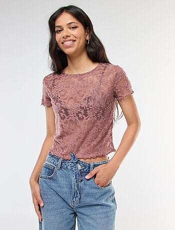 Camiseta de encaje de manga corta