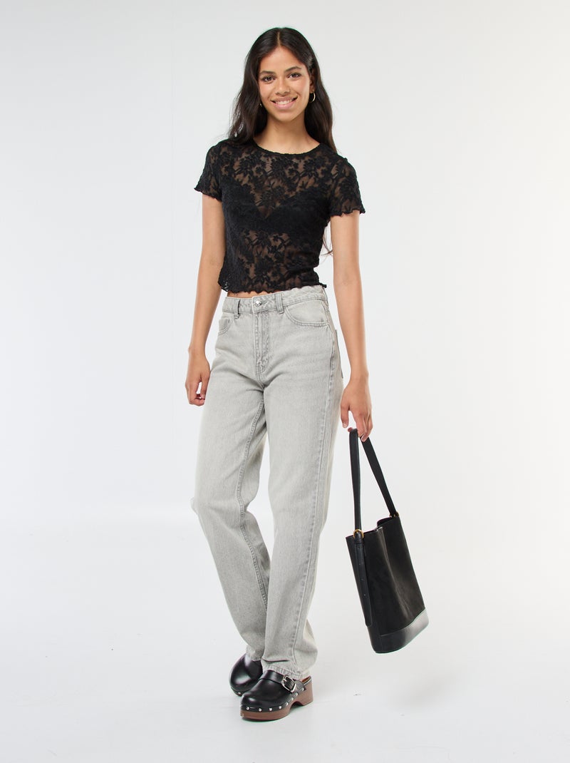 Camiseta de encaje de manga corta Negro - Kiabi