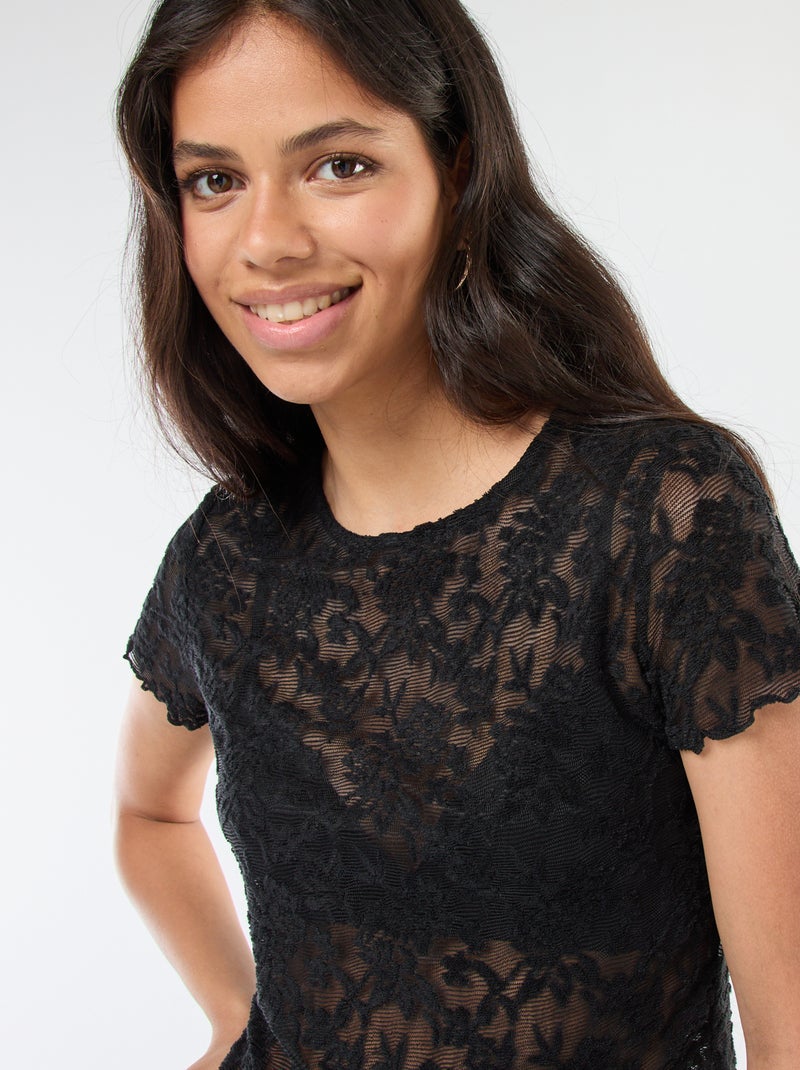 Camiseta de encaje de manga corta Negro - Kiabi