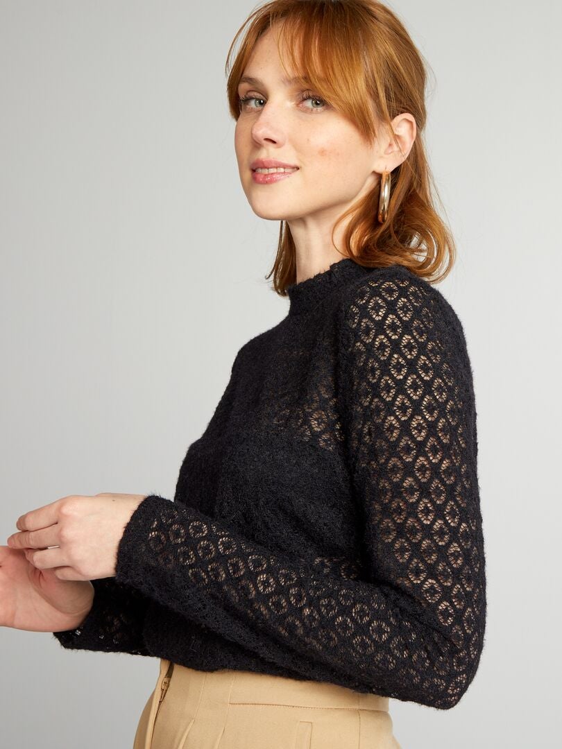 camisa negra encaje manga larga