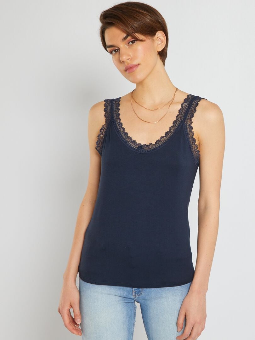 Camiseta de encaje de tirantes azul - Kiabi