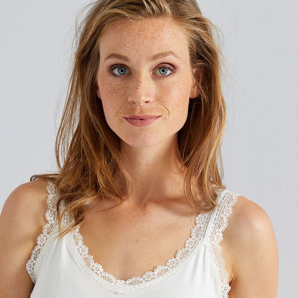 Camiseta de encaje de tirantes Mujer talla 34 a 48 blanco Camiseta de encaje Mujer talla 34 a 48 blanco nieve