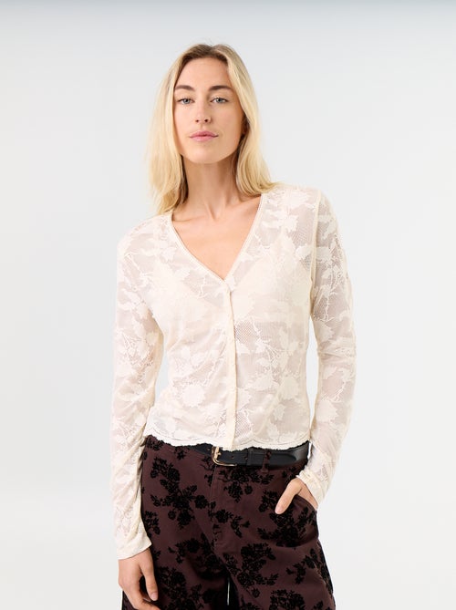 Camiseta de encaje efecto blusa - Kiabi Camiseta de encaje efecto blusa - Kiabi