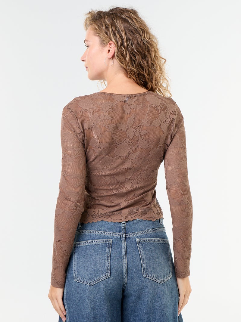 Camiseta de encaje efecto blusa Marron - Kiabi