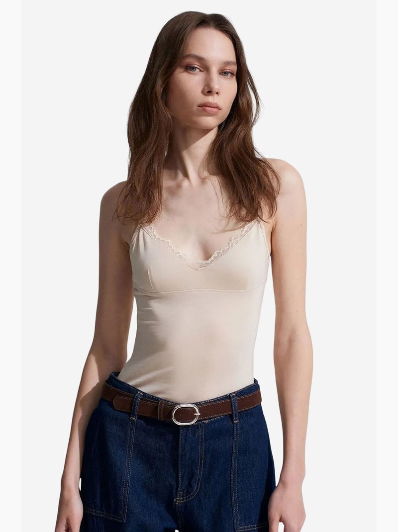 Camiseta de encaje escote en pico dilvin Beige natural - Kiabi