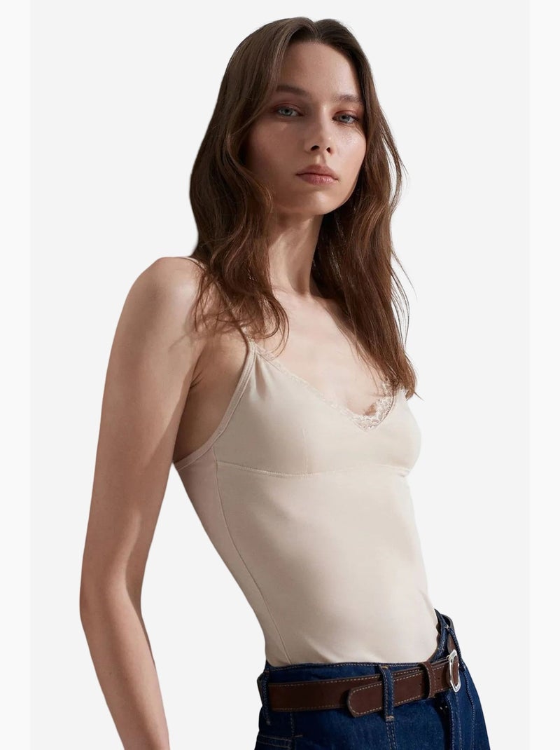 Camiseta de encaje escote en pico dilvin Beige natural - Kiabi