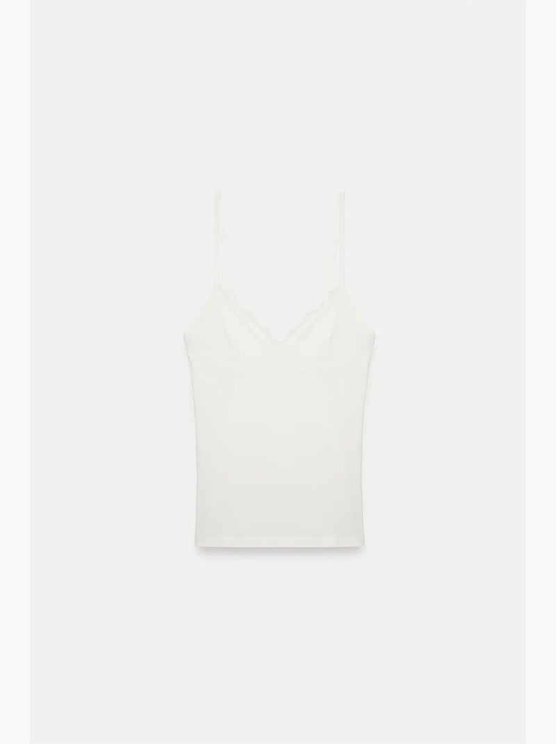 Camiseta de encaje escote en pico dilvin Marfil - Kiabi