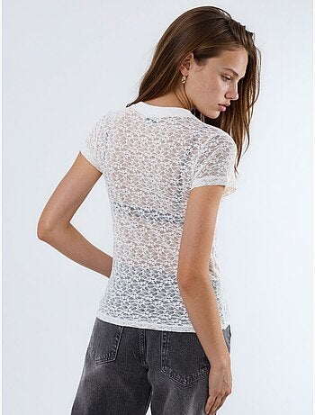 Camiseta de encaje estampada con cuello redondo busem