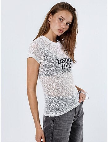 Camiseta de encaje estampada con cuello redondo busem