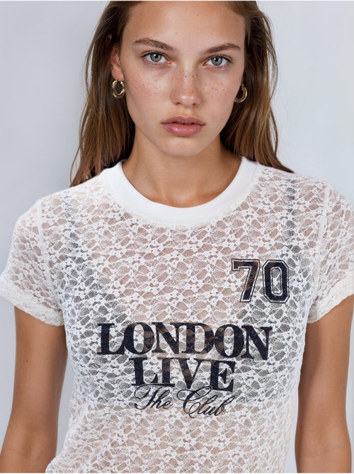 Camiseta de encaje estampada con cuello redondo busem - Kiabi