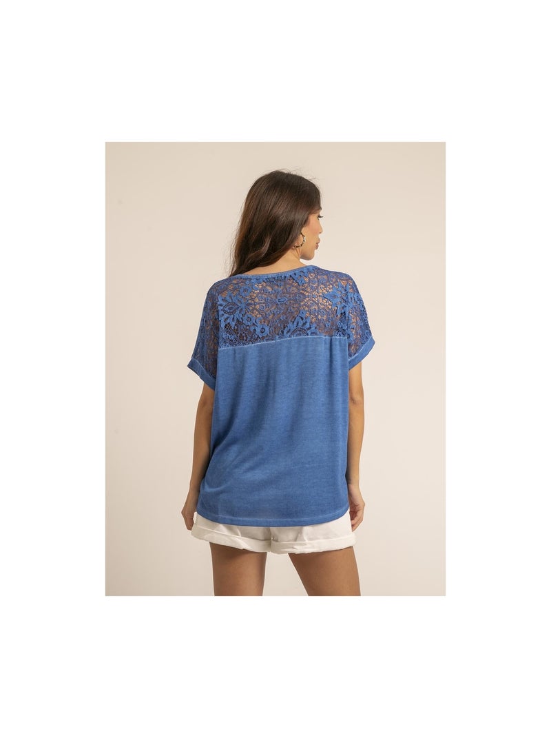Camiseta de encaje FERASSIA Azul real - Kiabi