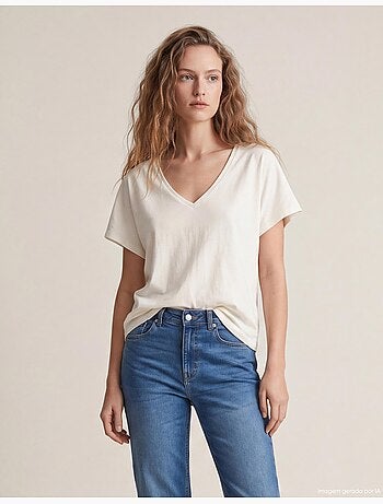 Camiseta de escote en V, MO Fashion