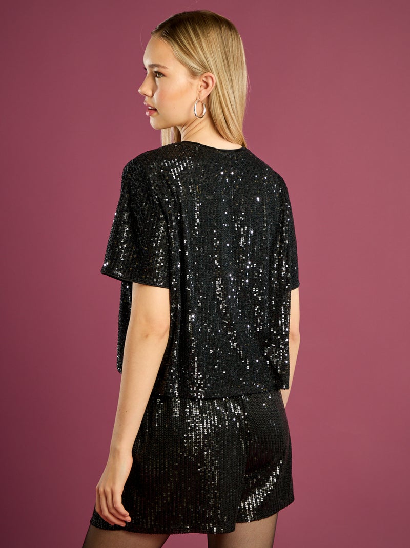 Camiseta de fiesta con lentejuelas Negro - Kiabi