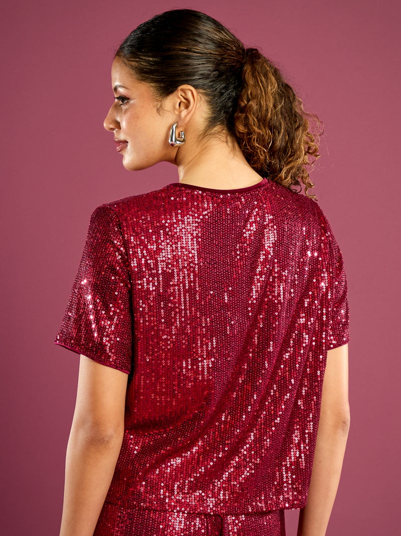 Camiseta de fiesta con lentejuelas Rojo - Kiabi
