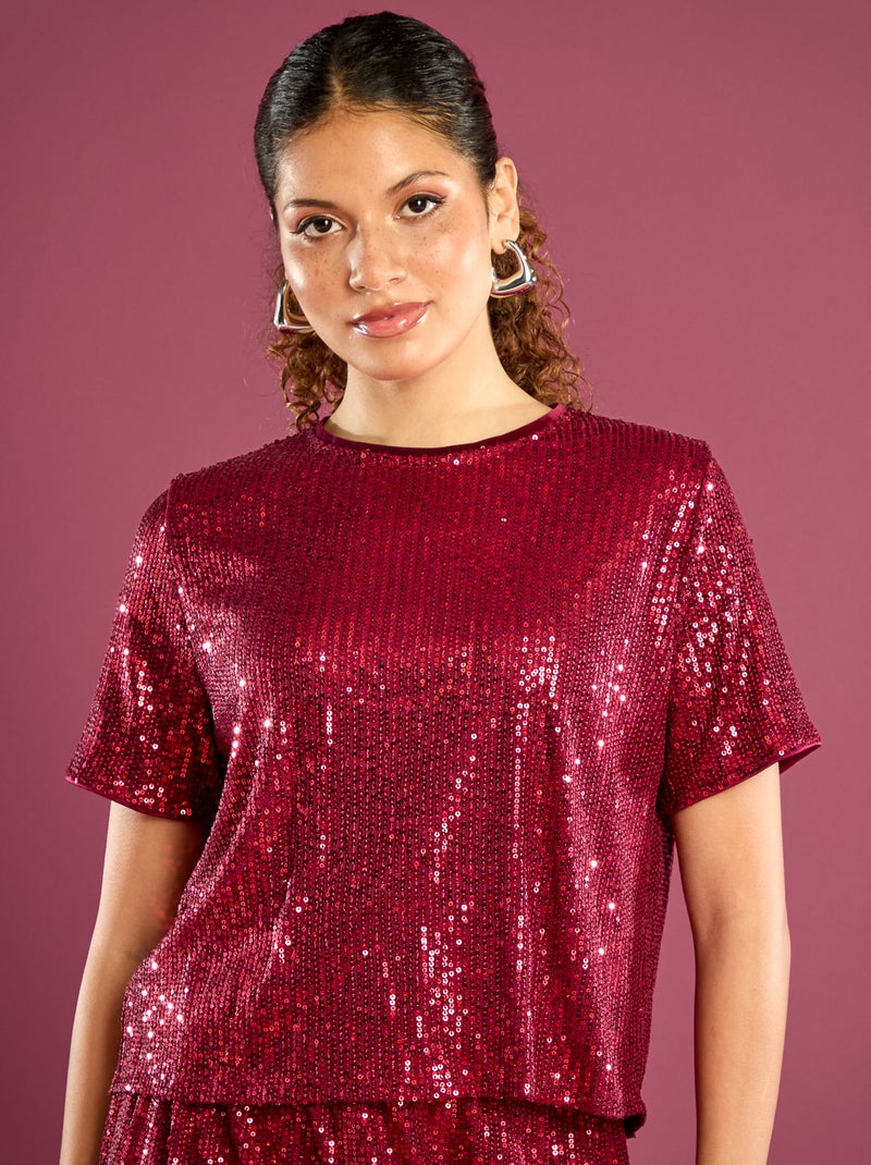 Camiseta de fiesta con lentejuelas Rojo - Kiabi