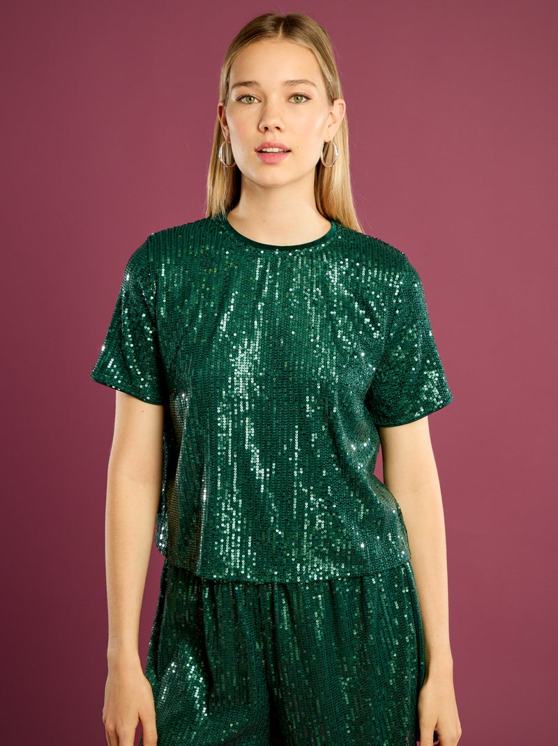 Camiseta de fiesta con lentejuelas Verde - Kiabi