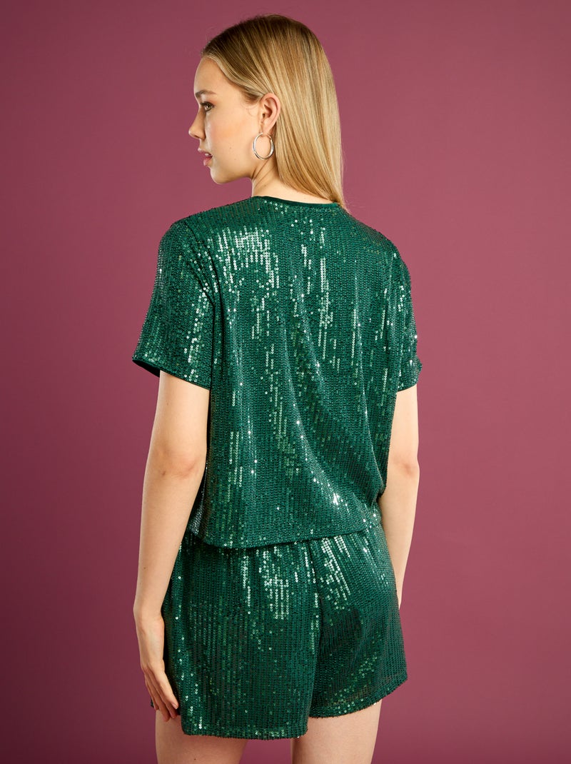 Camiseta de fiesta con lentejuelas Verde - Kiabi