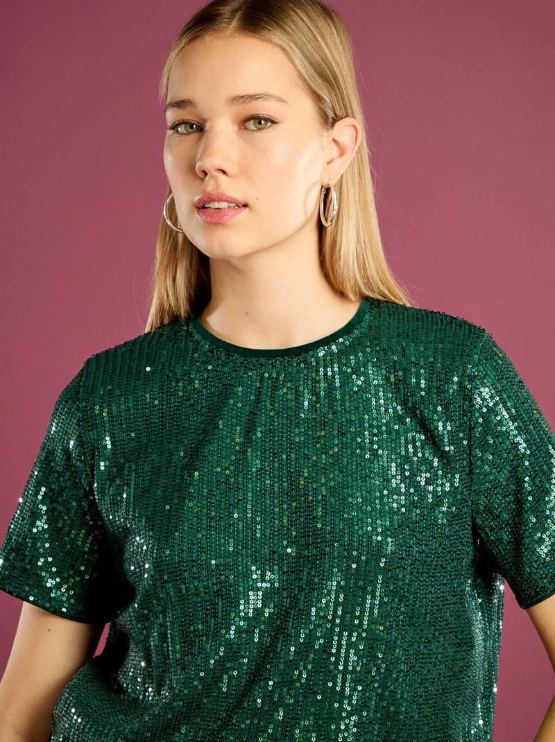 Camiseta de fiesta con lentejuelas Verde - Kiabi