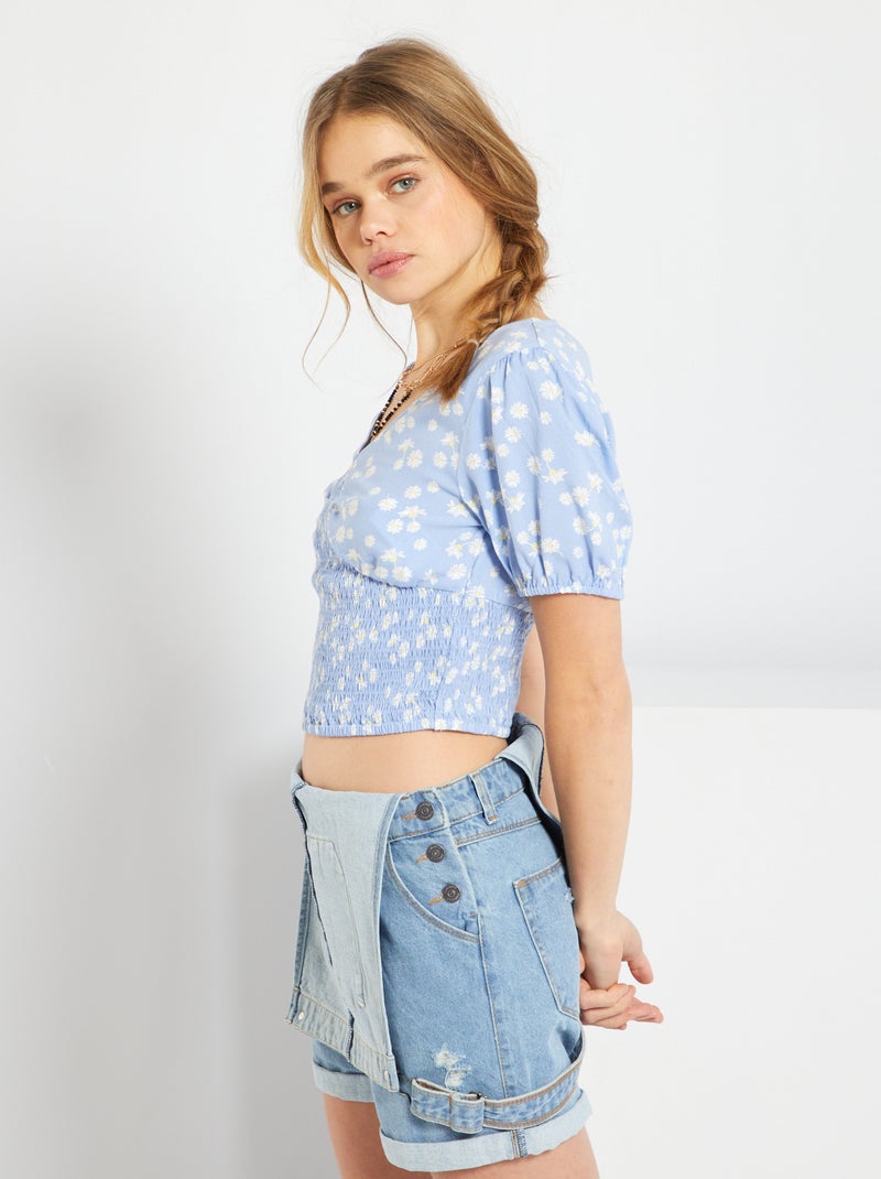 Camiseta de flores con cuello de pico AZUL - Kiabi