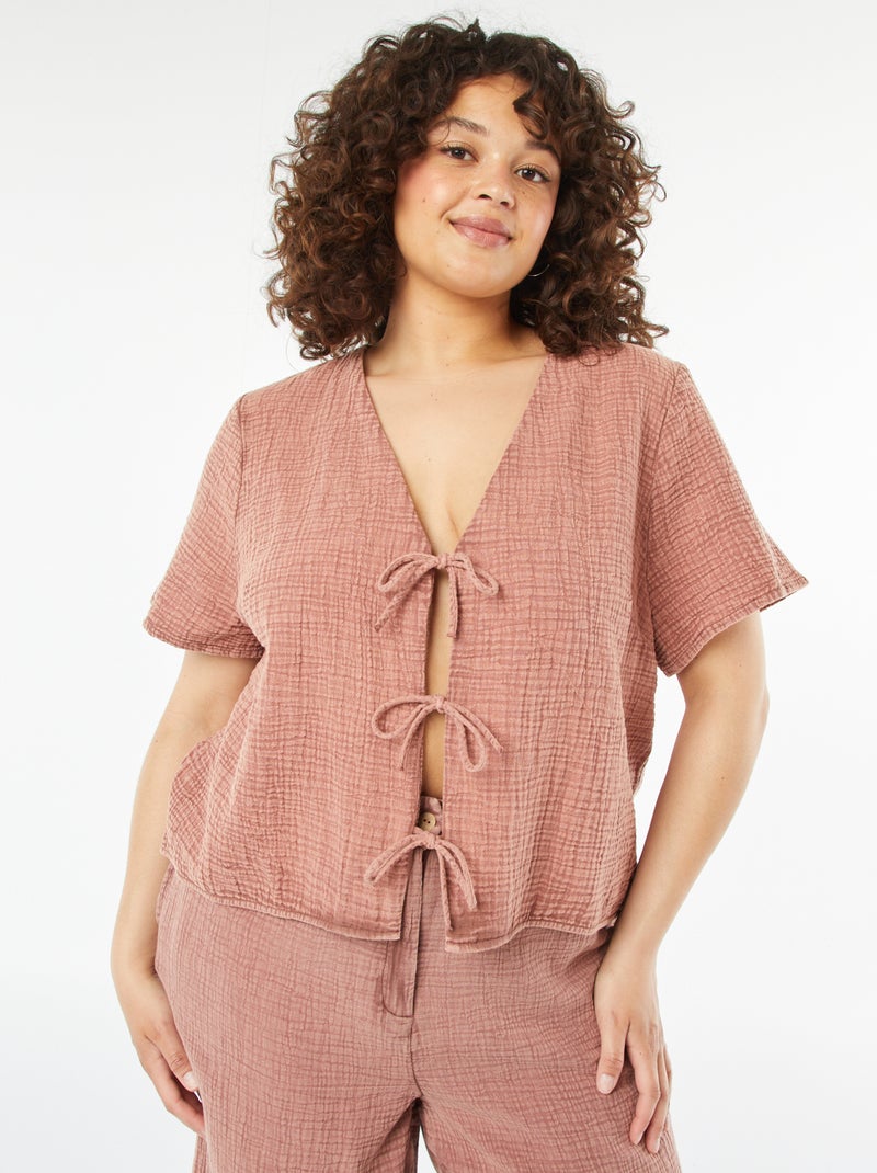 Camiseta de gasa de algodón anudable Rosa - Kiabi