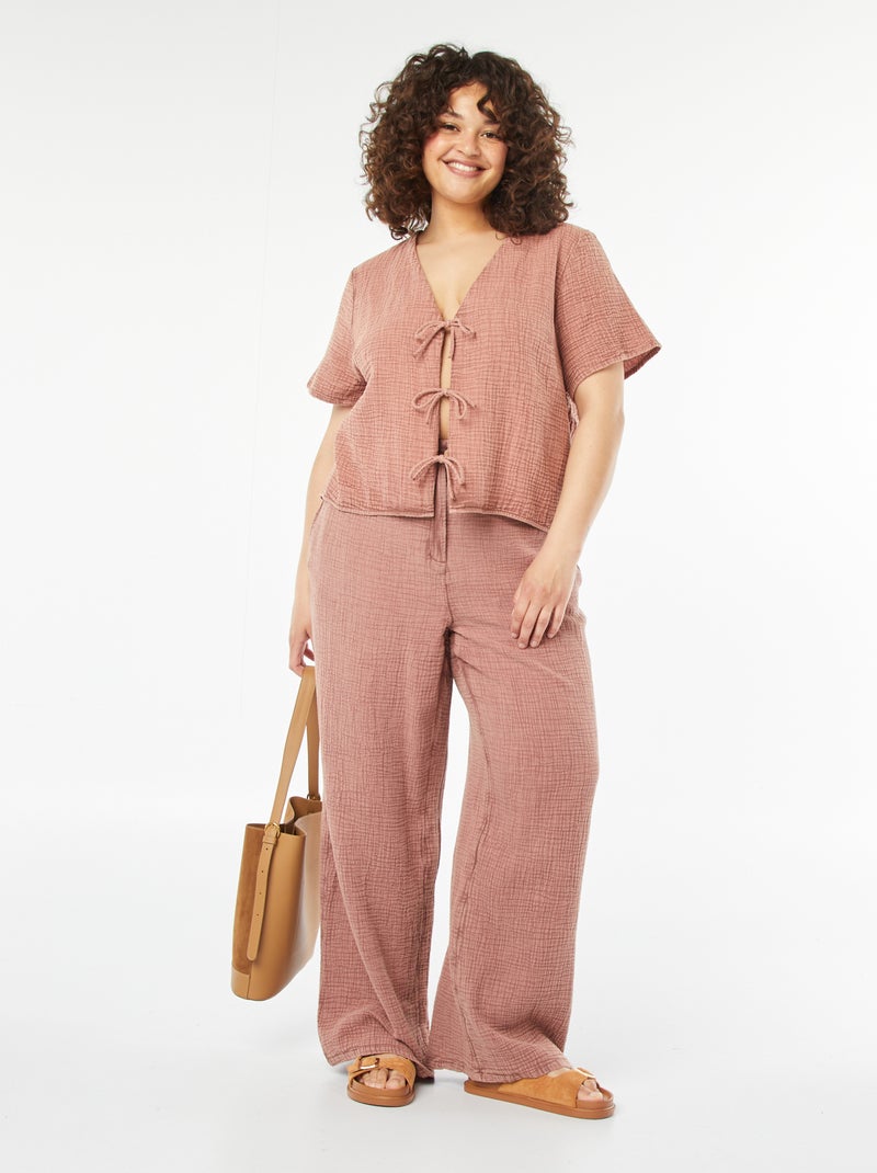 Camiseta de gasa de algodón anudable Rosa - Kiabi