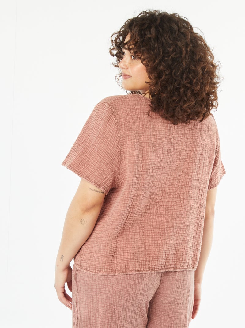 Camiseta de gasa de algodón anudable Rosa - Kiabi