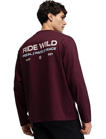 Camiseta de gravel manga larga algodón hombre ciclismo hombre rutted burgundy