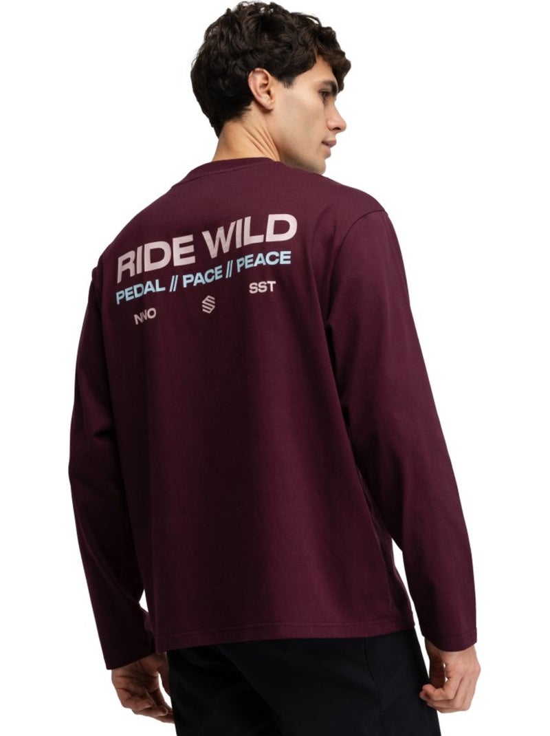 Camiseta de gravel manga larga algodón hombre ciclismo hombre rutted burgundy Rojo - Kiabi