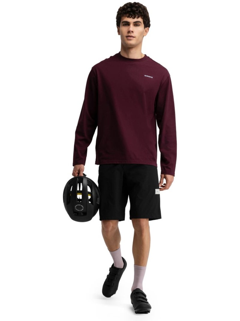 Camiseta de gravel manga larga algodón hombre ciclismo hombre rutted burgundy Rojo - Kiabi