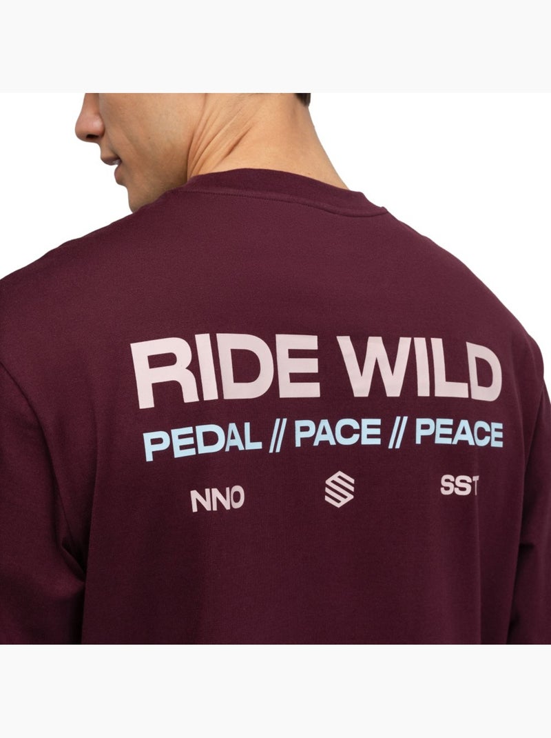 Camiseta de gravel manga larga algodón hombre ciclismo hombre rutted burgundy Rojo - Kiabi