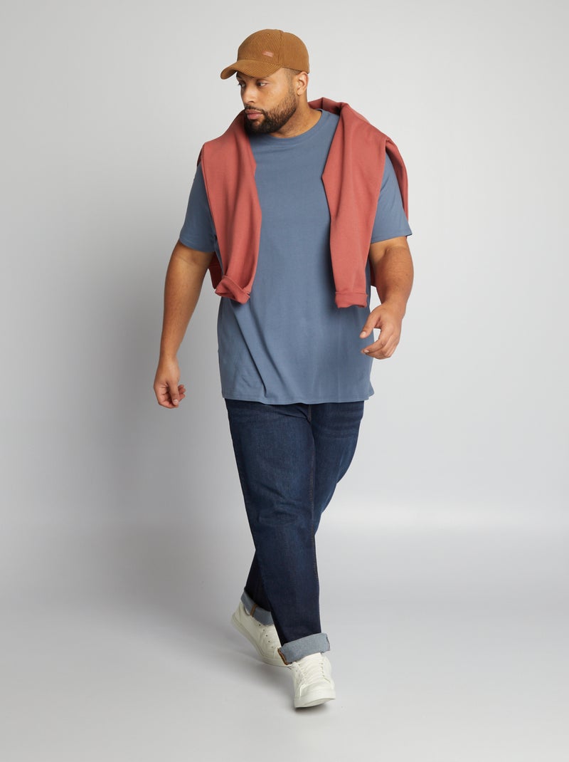 Camiseta de hombre de algodón con cuello redondo AZUL - Kiabi